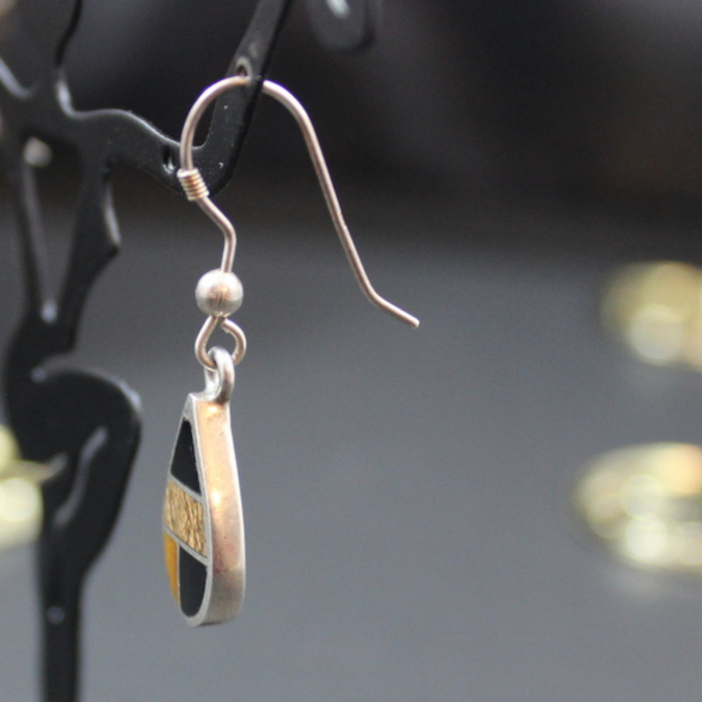 Native American Sterling Earrings Inlay Signed C - Picture 3 of 5